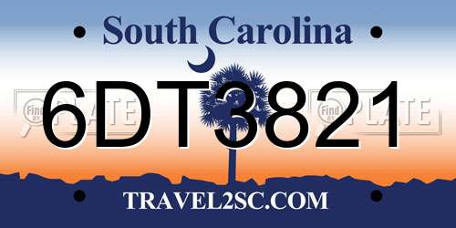 6DT3821 South Carolina License Plate