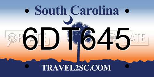 6DT645 South Carolina License Plate