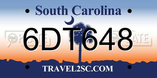 6DT648 South Carolina License Plate
