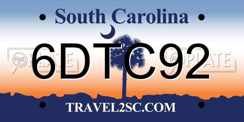 6DTC92 South Carolina License Plate