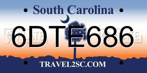 6DTE686 South Carolina License Plate