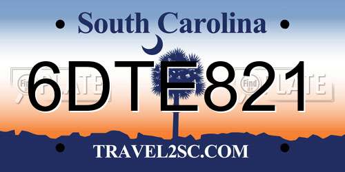 6DTE821 South Carolina License Plate