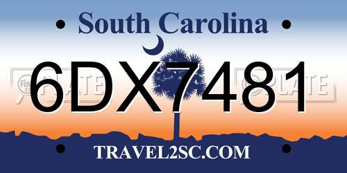 6DX7481 South Carolina License Plate