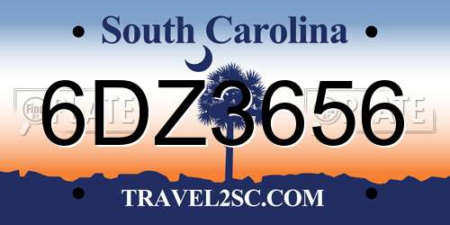 6DZ3656 South Carolina License Plate