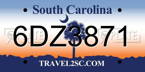6DZ3871 South Carolina License Plate