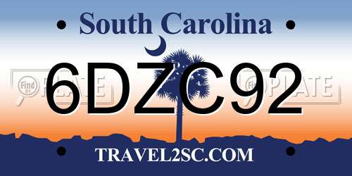 6DZC92 South Carolina License Plate