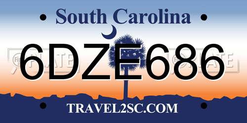 6DZE686 South Carolina License Plate