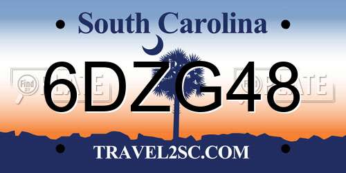 6DZG48 South Carolina License Plate
