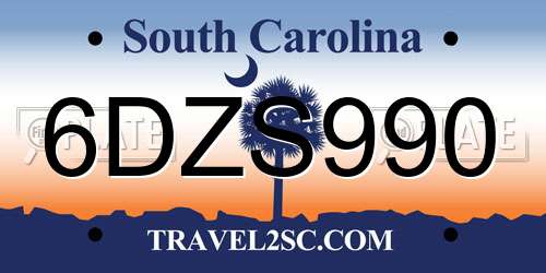 6DZS990 South Carolina License Plate