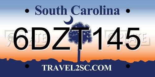 6DZT145 South Carolina License Plate