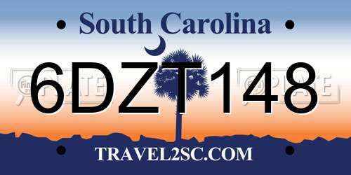 6DZT148 South Carolina License Plate