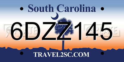 6DZZ145 South Carolina License Plate