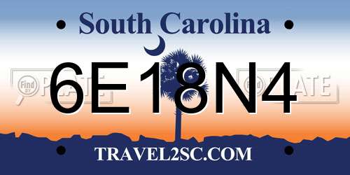 6E18N4 South Carolina License Plate