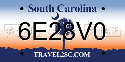 6E28V0 South Carolina License Plate