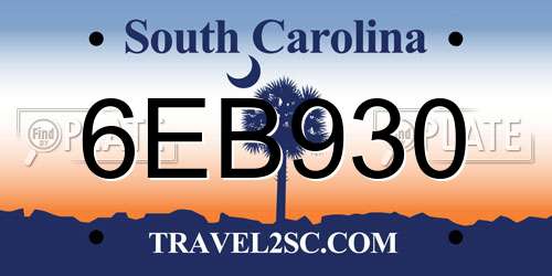 6EB930 South Carolina License Plate
