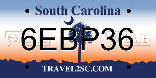 6EBP36 South Carolina License Plate