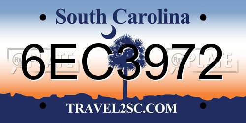 6EC3972 South Carolina License Plate
