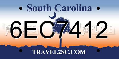 6EC7412 South Carolina License Plate