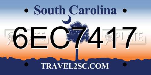6EC7417 South Carolina License Plate