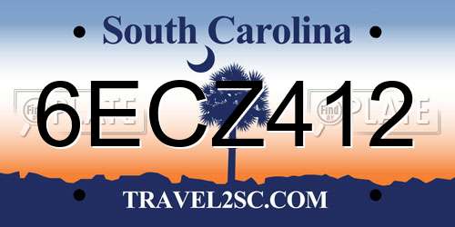 6ECZ412 South Carolina License Plate