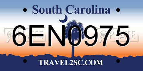6EN0975 South Carolina License Plate