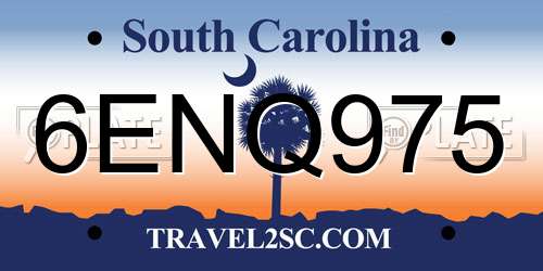 6ENQ975 South Carolina License Plate