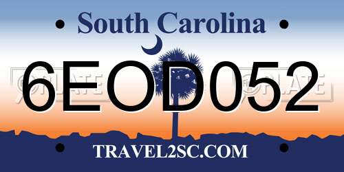 6EOD052 South Carolina License Plate