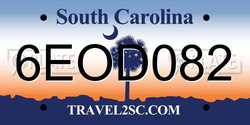 6EOD082 South Carolina License Plate