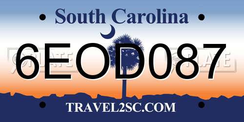 6EOD087 South Carolina License Plate