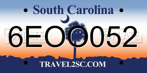 6EOO052 South Carolina License Plate