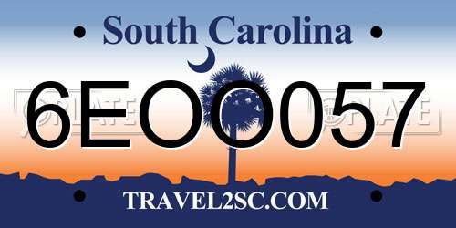 6EOO057 South Carolina License Plate