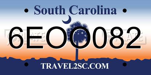 6EOO082 South Carolina License Plate