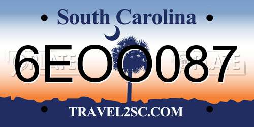 6EOO087 South Carolina License Plate