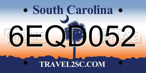 6EQD052 South Carolina License Plate