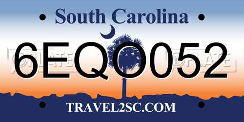 6EQO052 South Carolina License Plate