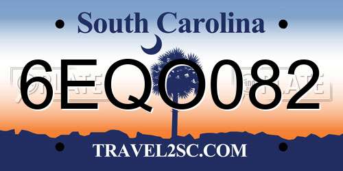 6EQO082 South Carolina License Plate