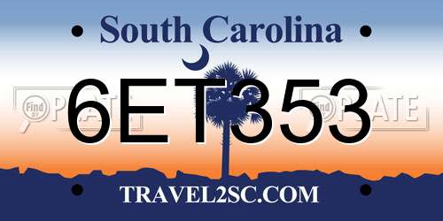 6ET353 South Carolina License Plate