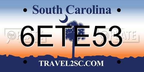 6ETE53 South Carolina License Plate
