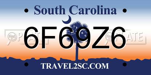 6F69Z6 South Carolina License Plate