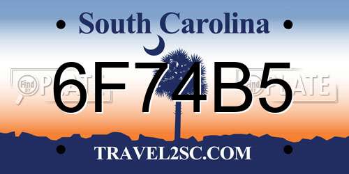 6F74B5 South Carolina License Plate