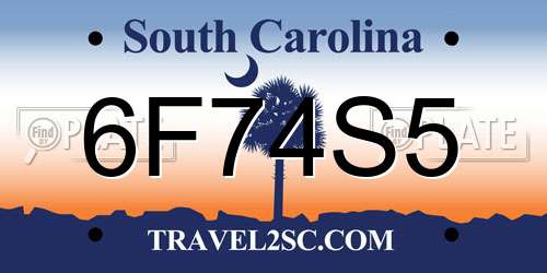 6F74S5 South Carolina License Plate