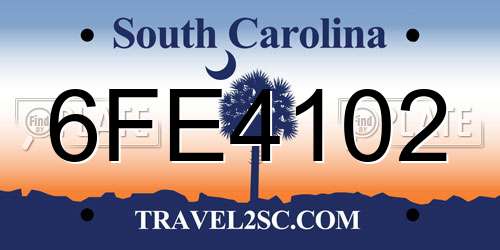 6FE4102 South Carolina License Plate