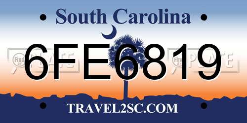 6FE6819 South Carolina License Plate