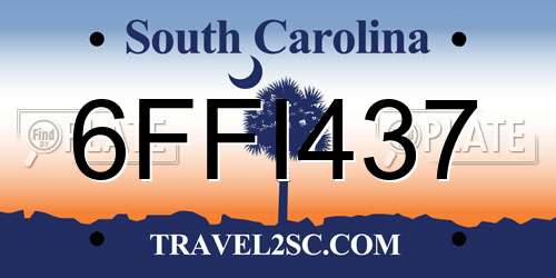 6FFI437 South Carolina License Plate