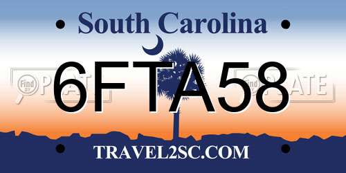 6FTA58 South Carolina License Plate