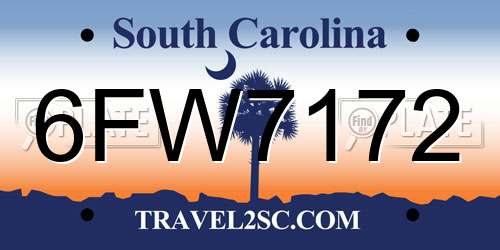 6FW7172 South Carolina License Plate