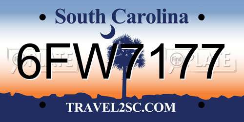 6FW7177 South Carolina License Plate