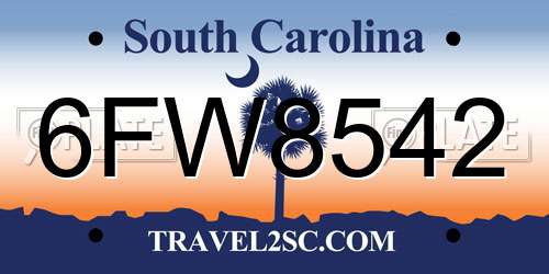 6FW8542 South Carolina License Plate