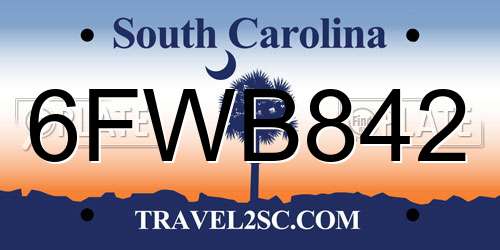 6FWB842 South Carolina License Plate