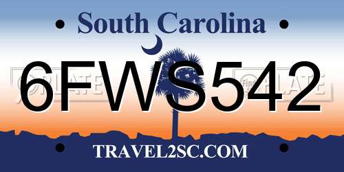6FWS542 South Carolina License Plate